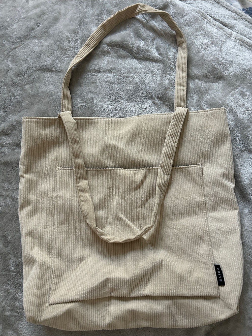 Amazon Beige Corduroy Tote Bag with Front Pocket